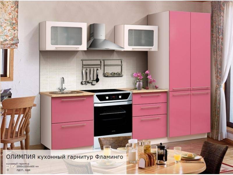 двухметровая кухня олимпия с фасадом фламинго в Таганроге