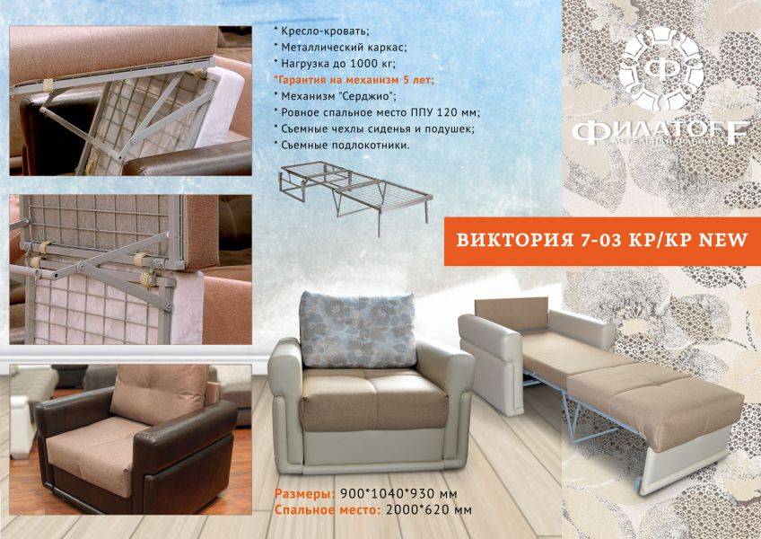 кресло-кровать на металлокаркасе виктория 7-03 в Таганроге