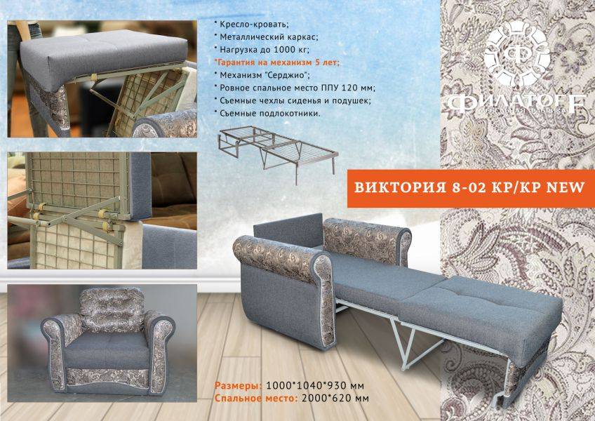 кресло-кровать на металлокаркасе виктория 8-02 в Таганроге