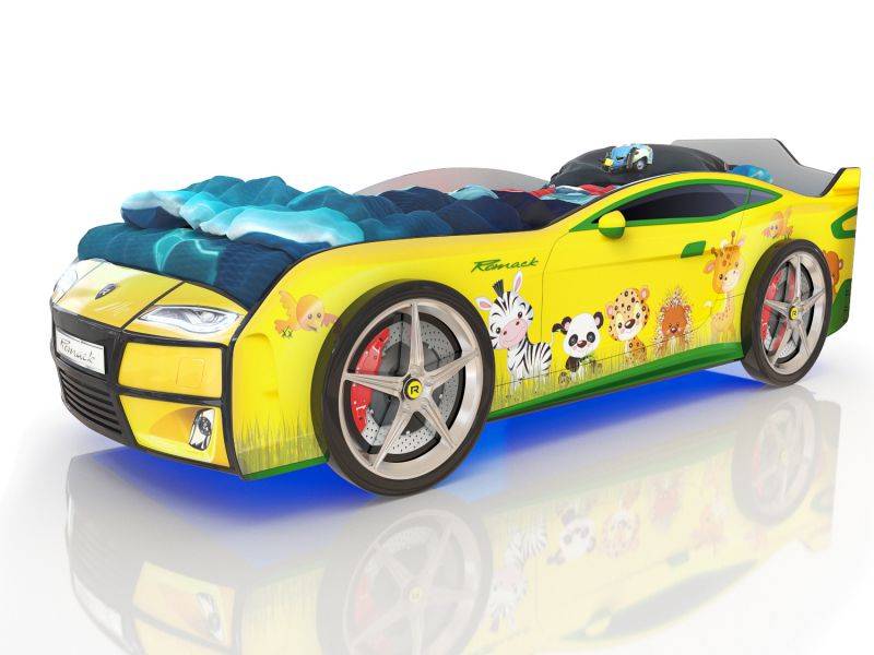 кровать-машинка romack kiddy желтая - зверята в Таганроге