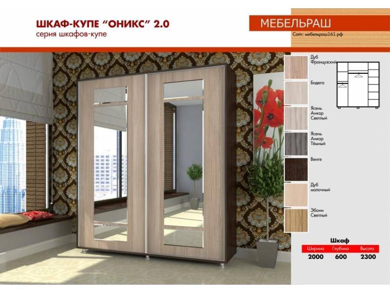 шкаф-купе прямой с зеркалами оникс 2.0 в Таганроге
