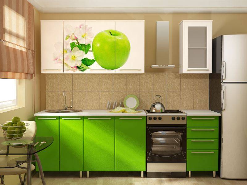прямая кухня с фотопечатью яблоко в Таганроге