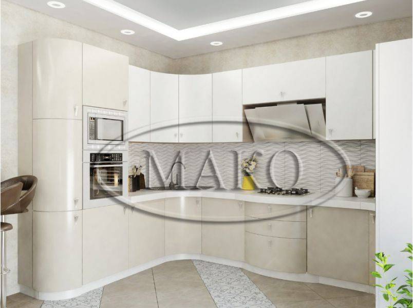светлая кухня с гнутыми фасадами в Таганроге