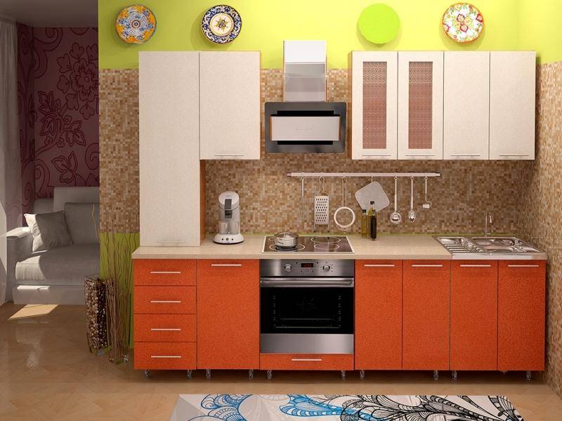 прямая кухня в оранжевом цвете metrio д 2.3 в Таганроге