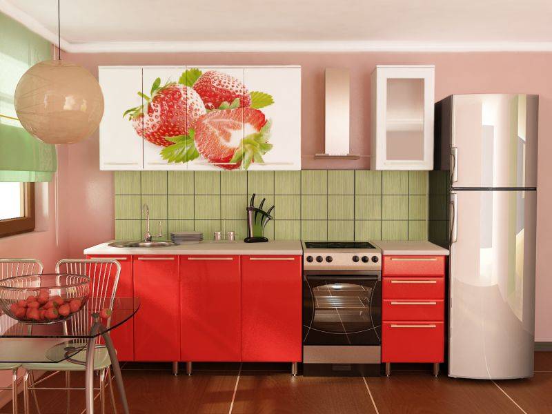прямая кухня с фотопечатью клубника в Таганроге