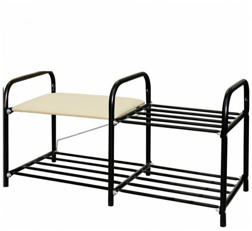 этажерка для обуви nika люкс 1 с сиденьем, 790х330х360 мм, нагрузка до 100 кг, черный/слоновая кость в Таганроге