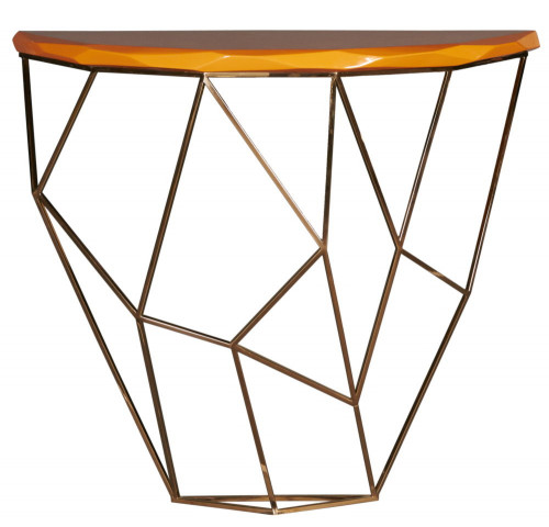 консоль geometric 100x38x90 золото, коричневая столешница в Таганроге