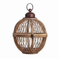 подсвечник-фонарь круглый деревянный большой со стеклом bamboo, 40 см в Таганроге